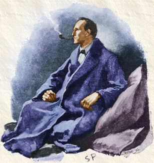 Sherlock Holmes pipan erretzen.