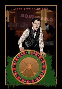Irudiak erruleta eta croupier bat erakusten ditu, eta atzealdean pertsona bat kexatzen ikusten da.