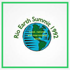 Lurraren esferaren irudikapena, Rio Earth Summit 1992 hitzarekin.